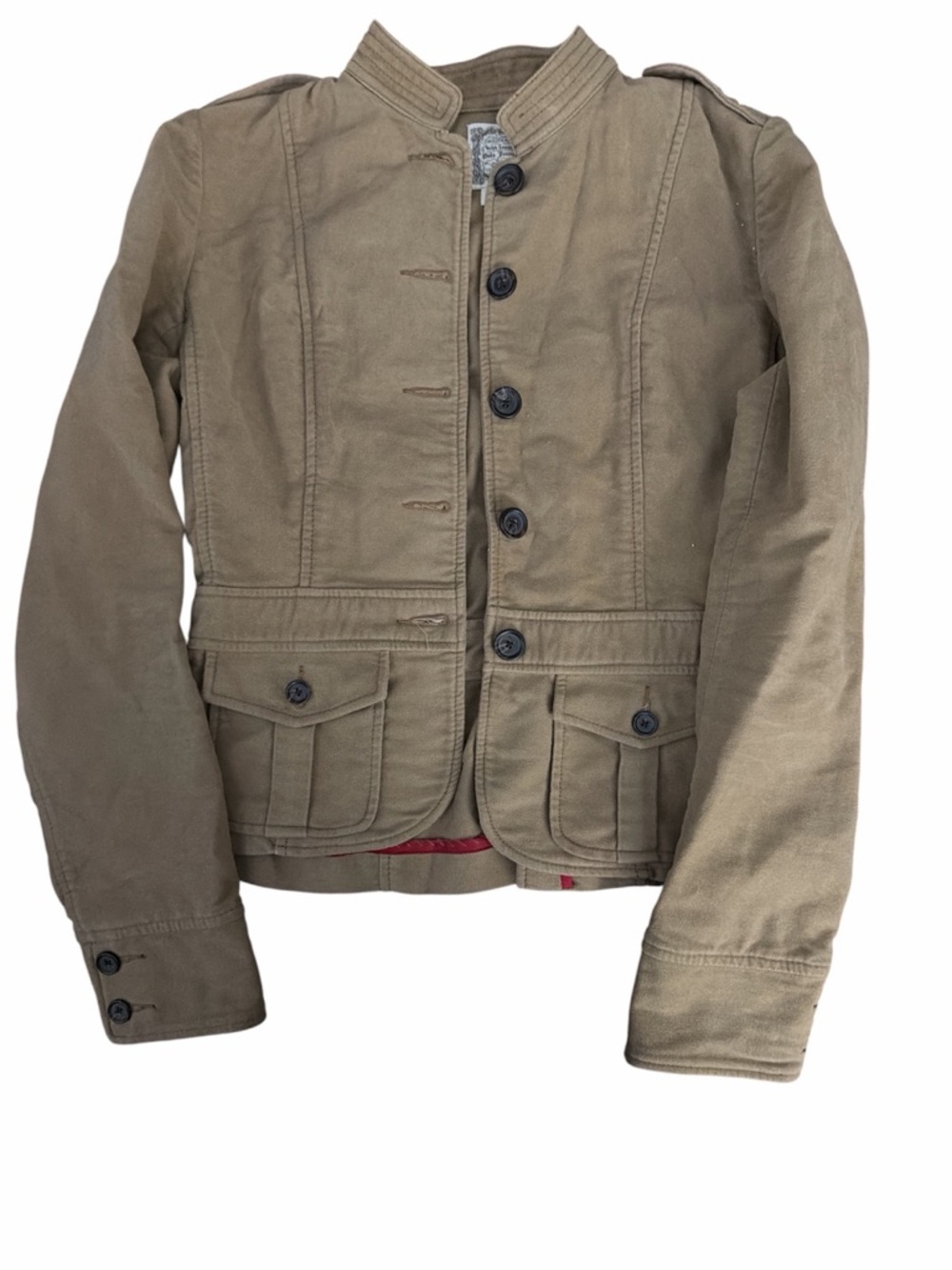 Vintage Ralph Lauren Beige Button-Front Jacket with Red Trim